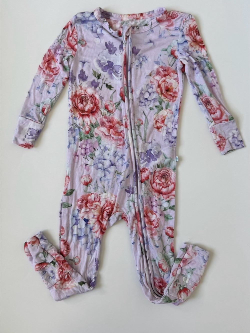 Posh Peanut - Lavender Floral Zip Footed One-Piece Pajamas